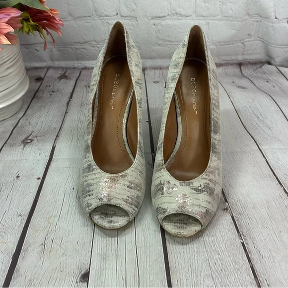 BCBGeneration wedge peep toe heels size 10 metallic snakeskin - Picture 9 of 9